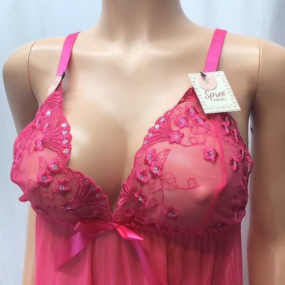 Spree Intimates Hot Pink Babydoll Lingerie Set - Picture 6 of 11
